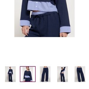 Navy Blue Women's Pants Set with Shirt Detail